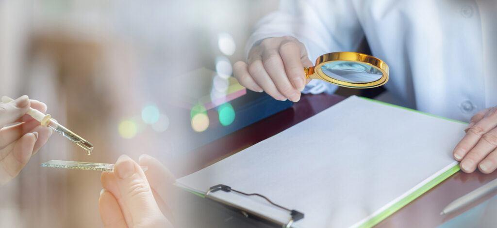 A doctor examines documents with a magnifying glass at an office table. how is nrspms diagnosed?
