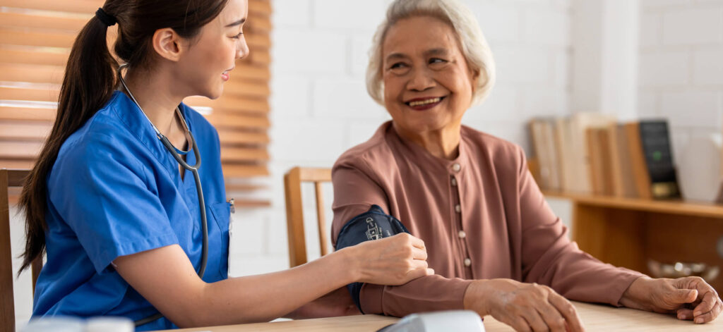 Nurse and a patient talking about treatment and care. Life expectancy with MASH