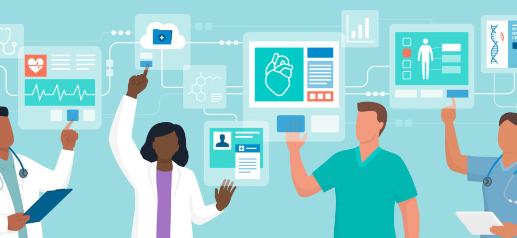 Doctors using technology to improve healthcare diagnosis and treatment
