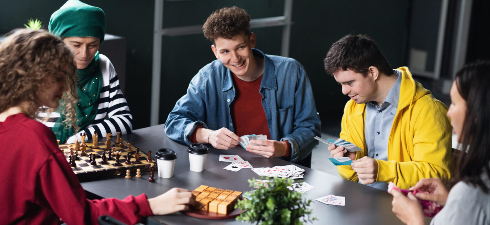 Group of friends playing a board game